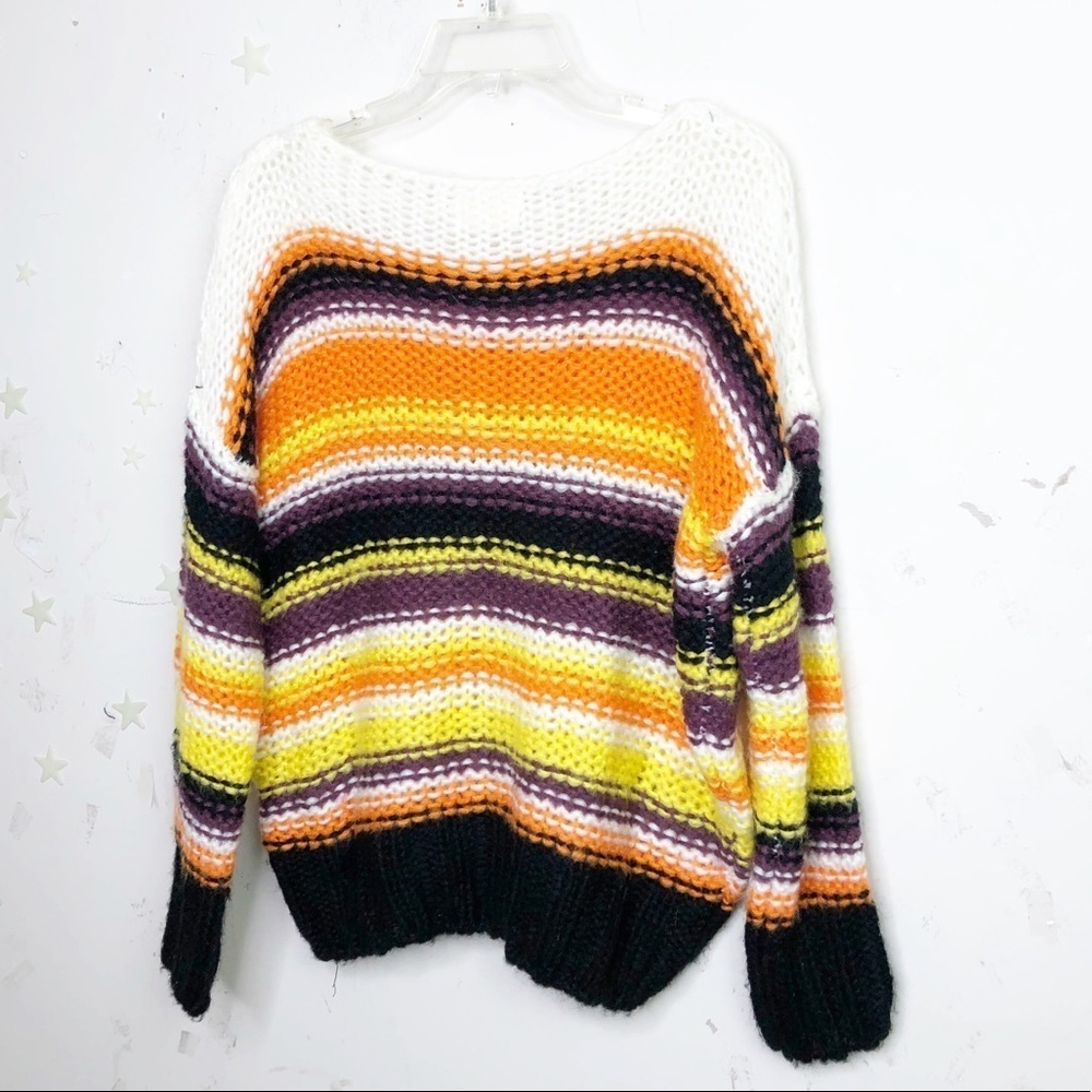 DREAMERS open knit colorful striped scoop neck sweater - Picture 7 of 8